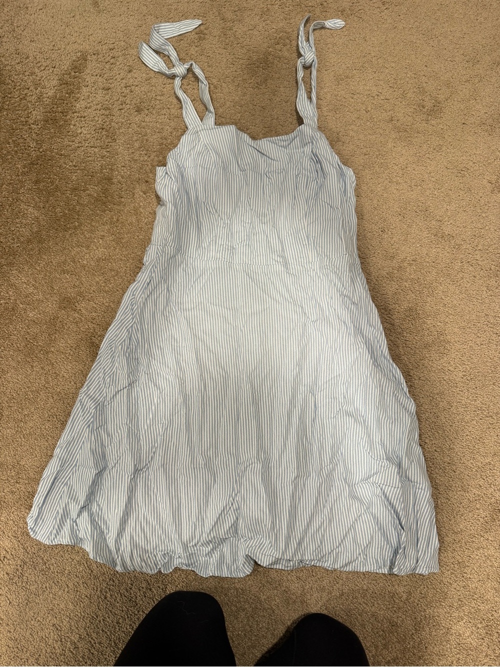 SO Light Blue and White Striped Tie-Shoulder Mini Dress